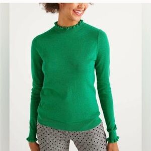 Boden Womens Knit Sweater Green Ruffle Crew Neck Size 6 UK10